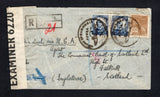 BRAZIL - 1941 - AIRMAIL & CANCELLATION: Registered censored airmail cover franked with 1931 500rs red brown 'Industry' issue and pair 1929 5000rs violet blue 'Ruy Barbossa' issue (SG 416 & 465) tied by tow strikes of the undated CORRESPONDENCIA AEREA VIA NYRBA illustrated 'Airplane' cancel in black with boxed registration marking alongside. Addressed to UK, censored with printed black on white 'OPENED BY CENSOR 6220' PC90 censor strip at left and transit & arrival marks on reverse. This cancel was original