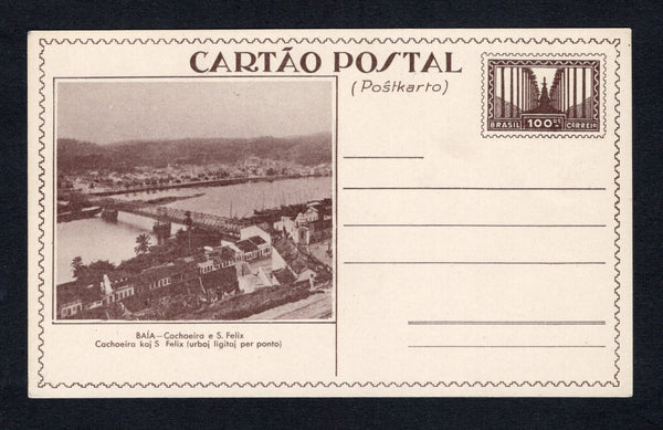 BRAZIL - 1934 - POSTAL STATIONERY: 100r brown 'Exposition' postal stationery view card (H&G 44) with view: 'BAIA - Cachoeira e S. Felix' (view of the bay and bridge over the river). A fine unused example.  (BRA44324)