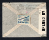 BRAZIL - 1941 - CINDERELLA & CENSORED MAIL: Airmail cover franked with single 1940 400rs blue (SG 631) tied by CAXIAS R.G.SUL cds dated 28 III 1941. Addressed to COSTA RICA and censored in transit in Trinidad with 'OPENED BY EXAMINER 6039' P.C.90 censor strip at left with 'APR 18 1941' date handstamp in purple. The cover has a fine blue & dark blue perforated MAP 'Census' Cinderella label on reverse inscribed 'Auxilie o Recenseamento. Eleve ainda mais o Rio Grande no conceito do Brasil'. RIO DE JANEIRO tra
