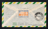 BRAZIL - 1954 - CINDERELLA: Airmail cover franked with 1947 30c claret, 40c light blue & pair 1cr grey (SG 755/756 & 760) tied by AV. EDUARDO cds dated 12.1.1954 with fine orange & blue illustrated cinderella label on reverse inscribed 'Cinquentenario do Seminario Concordia 1903-1953 Porto Alegre. RGS. Faculdade de Teologia da Igreja Evangelica Luterana do Brasil'. Addressed to USA with transit cds on reverse.  (BRA44677)