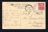 BRAZIL - 1913 - MARITIME: Green tinted PPC 'Praca da Republica, lado C. de Bombeiro. Rio-Brasil' franked on message side with 1906 100rs rose carmine (SG 264) tied by fine strike of undated circular POSTED ON THE HIGH SEAS S.S. VOLTAIRE cancel in purple with N.Y.P.O.HUD TERM. STA. PAQUEBOT G cds alongside dated OCT 26 1913. Addressed to HOLLAND with arrival mark on front.  (BRA45219)