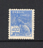 BRAZIL - 1936 - VARIETY: 400rs blue 'Industry' issue, watermarked 'BRASIL CORREIO' with variety STAMP PRINTED ON GUMMED SIDE. A fine mint copy. A very scarce variety. (SG 406 variety, RHM #303g)  (BRA45298)