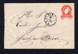 BRAZIL - 1892 - POSTAL STATIONERY & CANCELLATION: 100rs red on thick rough laid paper 'Liberty' postal stationery envelope (H&G B8c) used with S.P.DE MURIAHE cds. Addressed to JUIZ DE FORA, MINAS with PORTO NOVO C. AMBULANTE travelling post office cds and JUIZ DE FORA arrival cds on reverse. Scarce envelope used.  (BRA8167)