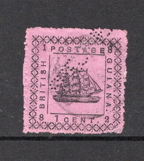 BRITISH GUIANA - 1882 - PROVISIONAL ISSUE: 1c black on magenta 'Ship' issue perforated 'SPECIMEN' a fine cds used copy. (SG 164)  (BRG/42204)