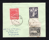 BRITISH GUIANA - 1960 - CANCELLATION & ISLAND MAIL: Cover franked with 1934 3c scarlet, 1938 2c slate violet and 1954 1c black (SG 290, 309 & 331) tied by two strikes of ZEELANDIA 'Skeleton' cds dated 10 MR 1960. Addressed to UK with WAKENAAM transit cds on reverse. Zeelandia was a small postal agency on the island of Wakenaam in the Essequibo river. A very scarce origination.  (BRG/42964)