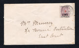 BRITISH GUIANA - 1889 - PROVISIONAL ISSUE: Cover franked with single 1889 2c on 2c black & dull purple 'INLAND REVENUE' overprint issue (SG 192) tied by GEORGETOWN cds dated 6 SEP 1889. Addressed to 'Mrs Messeroy, La Bonne Intention, East Coast' with fair strike of DEMERARA RAILWAY transit cds on reverse. Scarce.  (BRG44722)