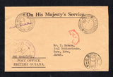 BRITISH GUIANA - 1960 - OFFICIAL MAIL & DESTINATION: Stampless printed 'On His Majesty's Service' cover with circular 'OFFICIAL PAID' marking and two strikes of G.P.O. GEORGETOWN cds dated JY 14 1960. Addressed to SUMA, KOBE, JAPAN with arrival cds on front. An unusual destination.  (BRG45482)