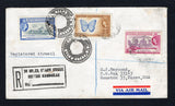 BRITISH HONDURAS - 1963 - CANCELLATION & REGISTRATION: Registered cover franked with 1953 3c reddish violet & bright purple, 10c slate & bright blue and 25c bright blue and yellow brown QE2 issue (SG 181, 184 & 186) tied by two fine strikes of 20 MILES STANN CREEK B.H. Negative seal cancel in black and also by two poor strikes of STANN CREEK cds with fine strike of boxed '20 MILES, STANN CREEK BRITISH HONDURAS' registration handstamp in black alongside. Addressed to USA with manuscript 'Rcd 16 Aug 63' nota