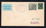 BRITISH HONDURAS - 1929 - FIRST FLIGHT: Cover franked with 1922 4c slate and 1922 25c black on emerald GV issue (SG 123 & 133) tied by BELIZE cds's dated 22 MAY 1929. Flown on the Belize - Cristobal, Canal Zone first flight by PAA with oval 'BELIZE MIAMI - PANAMA FIRST FLIGHT' first flight cachet in violet and black on blue airmail label on front. Addressed to CRISTOBAL, CANAL ZONE with arrival cds on reverse. A rare flight, only 60 covers were carried. (Muller #4, rated 1500pts)  (BRH45620)