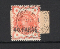 BRITISH LEVANT - 1893 - PROVISIONAL ISSUE: '40 PARAS' on ½d vermilion QV issue with 'Constantinople' PROVISIONAL overprint. A fine lightly used copy tied on small piece by BRITISH POST OFFICE CONSTANTINOPLE cds dated MAR 1 1893. The 'S' of 'PARAS' is broken and the 1st of March cancellation date is the correct period of use for this state of the handstamp. Scarce. (SG 7)  (BRL/27202)