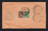 BURMA - 1938 - BURMA OVERPRINT ISSUE & CANCELLATION: Cover franked on reverse with 1937 ½a green and 1a chocolate GV issue with 'BURMA' overprints (SG 2 & 4) tied by fine THAYETKON cds. Addressed to INDIA with transit and arrival cds's on reverse.  (BUR18203)