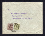BURMA - 1927 - INDIA USED IN BURMA & DESTINATION: Registered cover franked with India1926 1a chocolate and 4a sage green GV issue (SG 203 & 211) tied by RANGOON REG cds with printed blue on white 'RANGOON' registration label on reverse. Addressed to FINLAND with transit and arrival marks on reverse.  (BUR28993)
