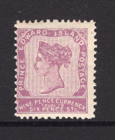 PRINCE EDWARD ISLAND - 1862 - CLASSIC ISSUES: 9d lilac QV issue on yellowish toned paper, a fine mint copy with full gum. (SG 19)  (CAN/11587)