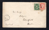 CANADA - 1894 - CANCELLATION: Cover franked with 1889 2c dull sea green and 3c bright vermilion 'Small Queen' issue (SG 103 & 105) tied by dumb 'Cork' cancel with fine strike of DUCK & PRINGLES B.C. cds dated JUN 17 1894. Addressed to UK. Small tone spot on base of one stamp.  (CAN43905)