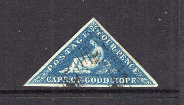 CAPE OF GOOD HOPE - 1855 - TRIANGULAR ISSUE: 4d deep blue QV 'Triangular' issue 'Perkins Bacon' printing, a very fine three margin copy lightly used. (SG 6)  (CAP/11527)