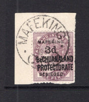 CAPE OF GOOD HOPE - MAFEKING SIEGE STAMPS - 1900 - PROVISIONAL ISSUE: 3d on 1d lilac QV issue of British Bechuanaland with 'BECHUANALAND PROTECTORATE' overprint and further handstamped 'MAFEKING BESIEGED 3d' in black. A fine used copy tied on small piece by MAFEKING C.G.H. cds dated MAY 14 1900. Very scarce. (SG 12)  (CAP/41623)