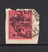 CAPE OF GOOD HOPE - MAFEKING SIEGE STAMPS - 1900 - PROVISIONAL ISSUE: 1/- on 6d purple on rose red QV issue of British Bechuanaland with 'BECHUANALAND PROTECTORATE' overprint and further handstamped 'MAFEKING BESIEGED 1s' in black. A fine used copy tied on small piece by MAFEKING C.G.H. cds dated MY 9 1900. Very scarce. (SG 14)  (CAP/41625)