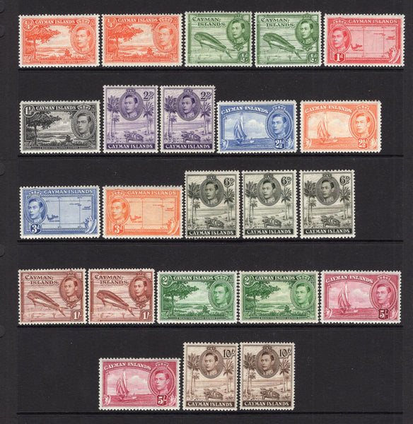 CAYMAN ISLANDS - 1938 - GVI ISSUE: 'GVI' pictorial issue, the set of fourteen plus all listed perf and shade varieties fine mint. (SG 115/126, 115a, 116a, 119a, 122a, 122b, 123a, 124a, 125a & 126a)  (CAY/11599)