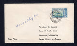 CAYMAN ISLANDS - 1953 - CANCELLATION: Cover franked with 1950 3d bright green & light blue GVI issue (SG 141) tied by fine strike of EAST END GRAND CAYMAN cds dated AUG 14 1952. Addressed to USA with BODDENTOWN transit cds on reverse.  (CAY/23783)