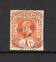 CAYMAN ISLANDS - 1902 - EVII ISSUE: 1/- orange EVII Issue, watermark 'Crown CA', a superb used copy tied on small piece by GRAND CAYMAN cds dated MAR 8 1904. (SG 7)  (CAY/41632)