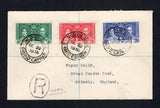 CAYMAN ISLANDS - 1938 - CANCELLATION: Registered 'Wells' cover franked with 1937 GVI 'Coronation' issue (SG 112/114) set of three tied by three strikes of NORTH SIDE GRAND CAYMAN cds dated NO 22 1938 with oval 'R' registration marking alongside. Addressed to UK with BODDENTOWN transit cds and UK arrival mark on reverse.  (CAY/43491)