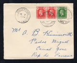 CAYMAN ISLANDS - 1934 - CANCELLATION & DESTINATION: Cover franked with 1921 ½d pale grey green & pair 1d deep carmine red GV issue (SG 70/71) tied by EAST END GRAND CAYMAN cds dated DE 6 1934. Addressed to PEDRO MIGUEL, CANAL ZONE, REP DE PANAMA with BODDENTOWN transit cds on front and GEORGETOWN transit cds's on front & reverse.  (CAY45654)