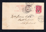 CEYLON - 1903 - DESTINATION: Black & white PPC 'Temple of the Holy Tooth, Kandy, Ceylon' franked on message side with 1899 6c rose & black QV issue (SG 259) tied by KANDY cds. Addressed to NEW ZEALAND with COLOMBO and INVERCARGILL transit cds's and PORT-CHALMERS arrival cds all on front.  (CEY/18562)