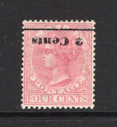 CEYLON - 1888 - VARIETY: 2c on 4c rose QV issue with overprint Type 33. A fine mint copy with variety OVERPRINT INVERTED. (SG 207a)  (CEY43595)