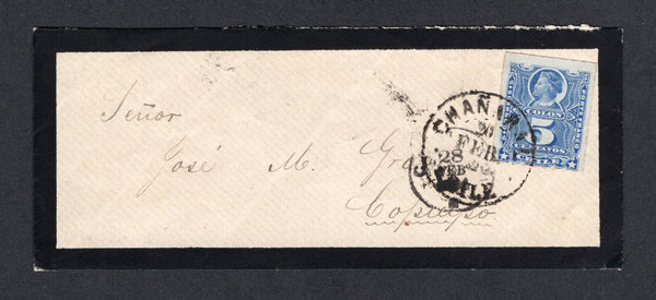 CHILE - 1886 - CANCELLATION: Cover franked with 1878 5c bright ultramarine 'Roulette' issue (SG 59) tied by fine strike of CHANARAL cds. Addressed to COPIAPO with arrival cds on front & reverse.  (CHI/24043)