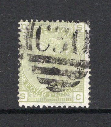 CHILE - 1877 - BRITISH POST OFFICE: 4d sage green QV issue of Great Britain, plate 16, a fine used copy with good strike of barred numeral 'C30' of the British P.O. at VALPARAISO. (SG Z66)  (CHI/29234)