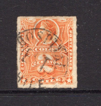 CHILE - 1877 - CANCELLATION: 2c orange 'Roulette' issue used with good strike of HOSPITAL EST cds. A rare cancel. (SG 50)  (CHI/29248)