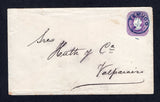 CHILE - 1897 - POSTAL STATIONERY & CANCELLATION: 5c violet on laid paper postal stationery envelope (H&G B13a) used with fine strike of TEMUCO cds in blue dated FEB 6 1897. Addressed to VALPARAISO with arrival cds on reverse.  (CHI32180)