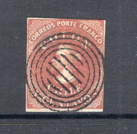 CHILE - 1853 - CLASSIC ISSUES: 5c red brown on blued paper 'Perkins Bacon' FIRST ISSUE with 'Ivory Head' variety, a superb used copy with four good to large margins. (SG 1a)  (CHI/32355)