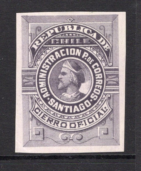 CHILE - 1894 - OFFICIAL SEAL & PROOF: 'Columbus' OFFICIAL SEAL for use in Santiago, a fine IMPERF PROOF in pale lilac (unissued colour) on white paper. Fine & scarce.  (CHI/38841)