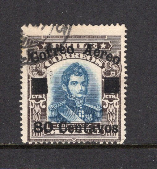 CHILE - 1927 - TESTART AIRMAILS: 80c on 10c blue & black brown 'Testart' AIR overprint issue a very fine cds used copy. (SG 184a)  (CHI/41759)