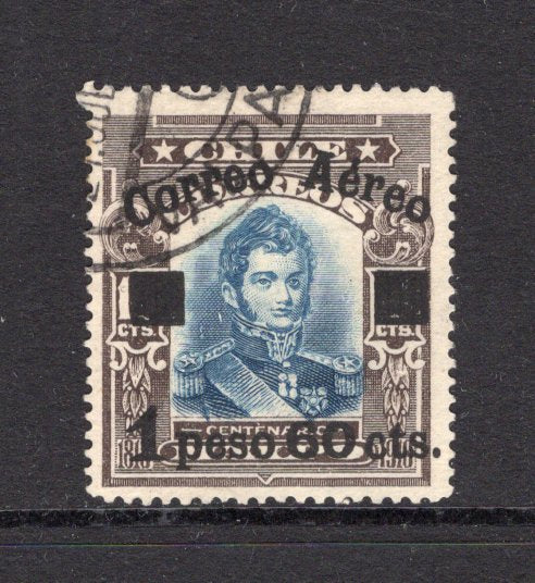 CHILE - 1927 - TESTART AIRMAILS: 1p 60c on 10c blue & black brown 'Testart' AIR overprint issue a very fine cds used copy. (SG 184c)  (CHI/41761)