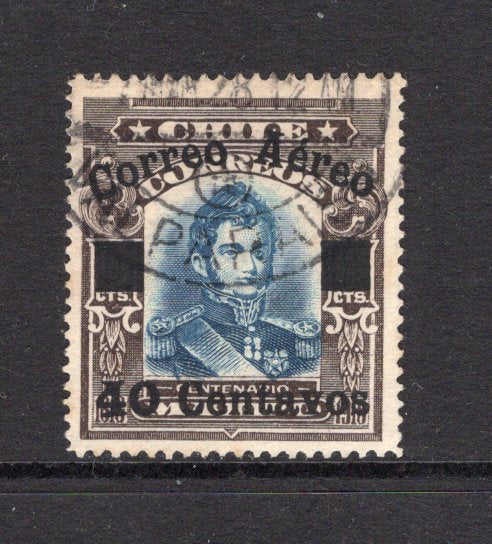 CHILE - 1927 - TESTART AIRMAILS: 40c on 10c blue & black brown 'Testart' AIR overprint issue a very fine cds used copy. (SG 184)  (CHI/41762)