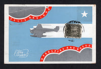 CHILE - 1936 - AIRMAIL & CHRISTMAS GREETINGS CARD: Pale blue, silver & red illustrated 'CONDOR' Christmas & New Year greetings postcard with stylised image of an airplane flying through clouds inscribed 'Feliz Navidad y Prospero Ano Nuevo' franked on message side with 1934 2 x 20c blue and 2p light blue 'International' AIR issue plus additional 80c blackish olive on picture side (SG 238, 243 & 245) tied by CORREO AEREO SANTIAGO cds's dated 16 DEC 1936. Addressed to GERMANY. Light corner crease but a very s