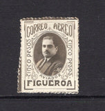 CHILE - 1919 - AIRMAIL: 5p black 'Figueroa' photographic semi official airmail issue produced for the Jan 1st 1919 Valparaiso - Santiago pioneer flight by Clodomiro Figueroa. A fine mint copy with gum, pin perf and signed on the reverse by Figueroa. A very rare stamp. (Sanabria #S01)  (CHI/42032)