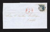 CHILE - 1857 - CLASSIC ISSUES & BISECT: Cover datelined 'Sn Felipe 25 Aout 1857' inside franked with diagonally BISECTED 1856 10c deep blue 'Estancos' printing, worn impression (SG 28b) tied by 'Target' cancel in black with fine SAN FELIPE cds in red alongside dated 24 AGTO 1857. Addressed to VALPARAISO. Fine & scarce.  (CHI/43054)