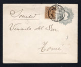 CHILE - 1910 - ISLAND MAIL: 2c grey on white postal stationery envelope (H&G B19) used with added 1905 3c brown (SG 106) tied by fine strike of large ANCUD cds dated 19 OCT 1910 (Post office on the island of Chiloe). Addressed to TOME with arrival cds on reverse.  (CHI/43084)