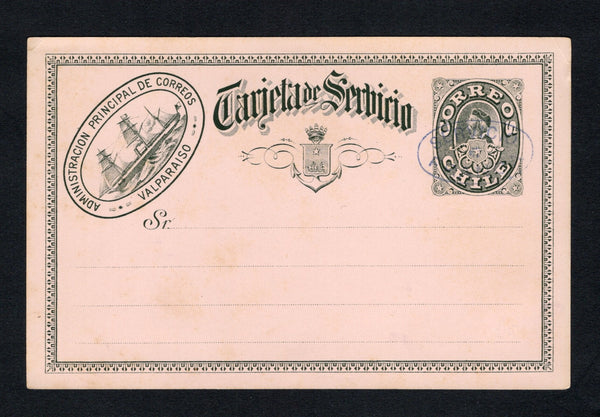 CHILE - 1896 - POSTAL STATIONERY: Black on light salmon 'Tarjeta de Servicio' Official SHIP type postal stationery card (H&G D19) with oval SERVICIO FRANCA control marking in blue fine unused with a little light toning.  (CHI/43085)