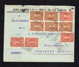 CHILE - 1913 - POSTAL FISCAL: Cover franked with 1900 4 x 1c vermilion and 8 x 2c brown (5 on front and 3 on reverse) 'Postal Fiscal' issue (SG F86/F87, authorised for postal use during temporary stamp shortage in 1913, the fifth period of use) paying the 20c rate tied by multiple strikes of SANTIAGO cds dated 3 JUN 1913. Addressed to GERMANY. An nice multiple franking.  (CHI/43108)