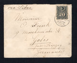 CHILE - 1892 - ROULETTE ISSUE: Cover franked with single 1878 20c slate grey 'Roulette' issue (SG 62) tied by SANTIAGO 1 cds dated 28. I 1892. Addressed to GERMANY with VALPARAISO transit cds and German arrival cds on reverse.  (CHI43639)