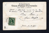 CHILE - 1911 - ISLA JUAN FERNANDEZ: Black & white PPC of 'Jerusalem' franked with 1911 1c green 'Presidente' issue (SG 135) tied by fair strike of ISLAS DE JUAN FERNANDEZ cds. The card is unaddressed but with a greetings message and would likely have been a souvenir sent with a letter. A good example of the scarce first Juan Fernandez postal cancel.  (CHI44201)