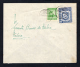 CHILE - 1945 - TAX ISSUE: Cover franked with 1938 40c emerald green and 1942 10c blue 'Bicentenary of Talca' TAX stamp (SG 272 & T338) all tied by TALCA cds's dated 15 MAY 1945. Addressed locally to 'Sr Gerente, Banco de Talca, Talca'. A very scarce obligatory tax stamp to find on cover.  (CHI44234)