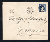 CHILE - 1902 - ISLAND MAIL: 5c blue postal stationery envelope (H&G B14a) used with two fine strikes of ANCUD cds dated 20 JAN 1903. Addressed to VALDIVIA with arrival cds on reverse. Ancud was the main post office on the Island of Chiloe.  (CHI44981)