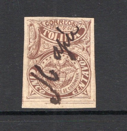 COLOMBIAN STATES - TOLIMA - 1879 - CANCELLATION: 5c brown used with IBAGUE manuscript cancel. (SG 18)  (COL/16878)