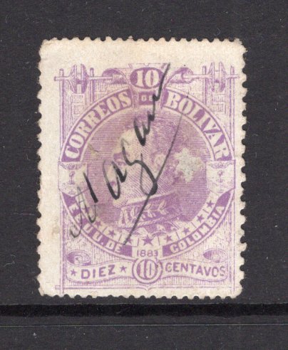 COLOMBIAN STATES - BOLIVAR - 1883 - CANCELLATION: 10c mauve dated '1883', perf 16 x 12 used with MAGANGUE manuscript cancel. Thinned. (SG 38B)  (COL/16908)