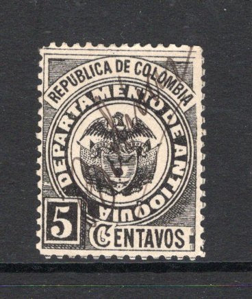 COLOMBIAN STATES - ANTIOQUIA - 1892 - CANCELLATION: 5c black used with BOLIVAR manuscript cancel. (SG 93)  (COL/16943)